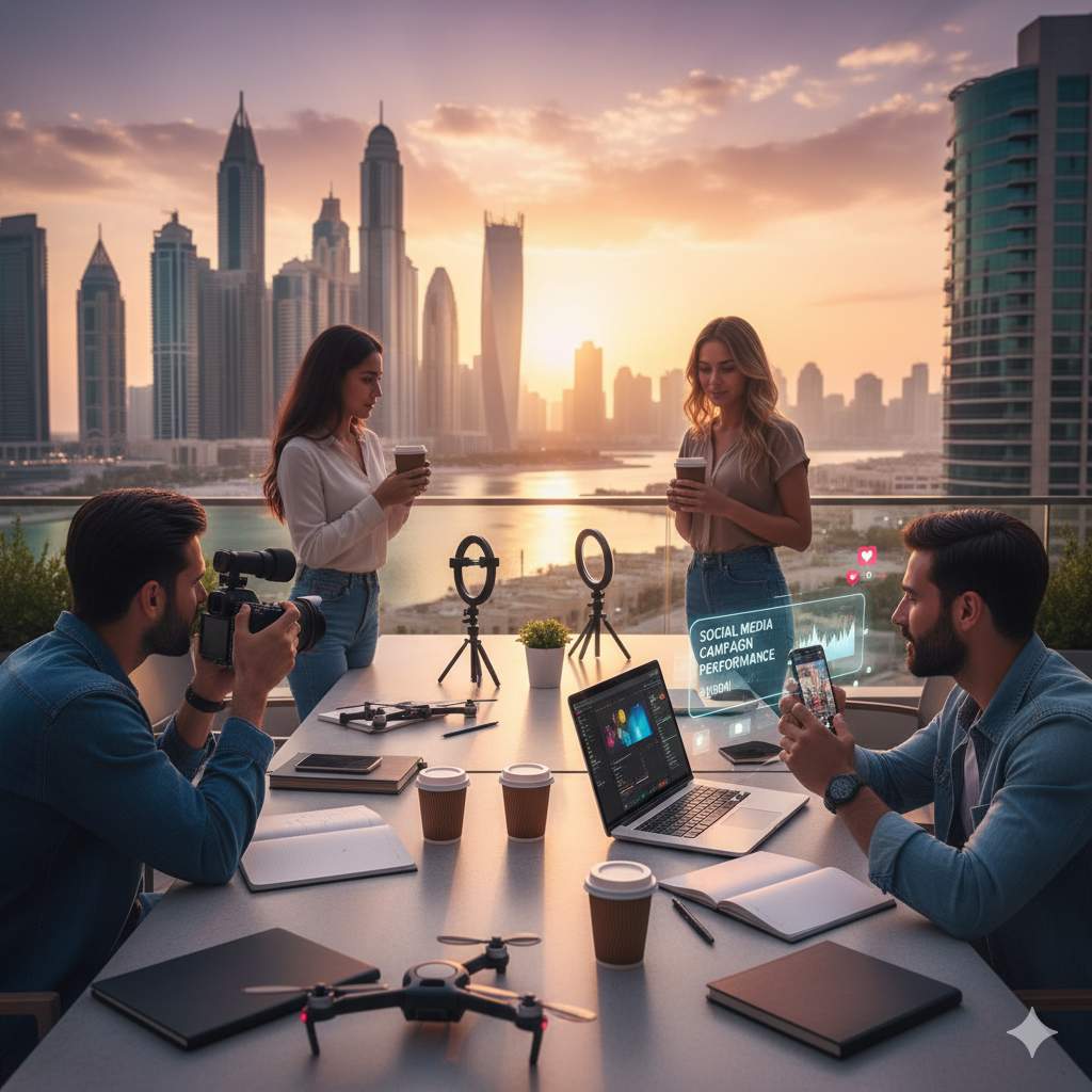 Social media management team in Dubai. Image ai generated.