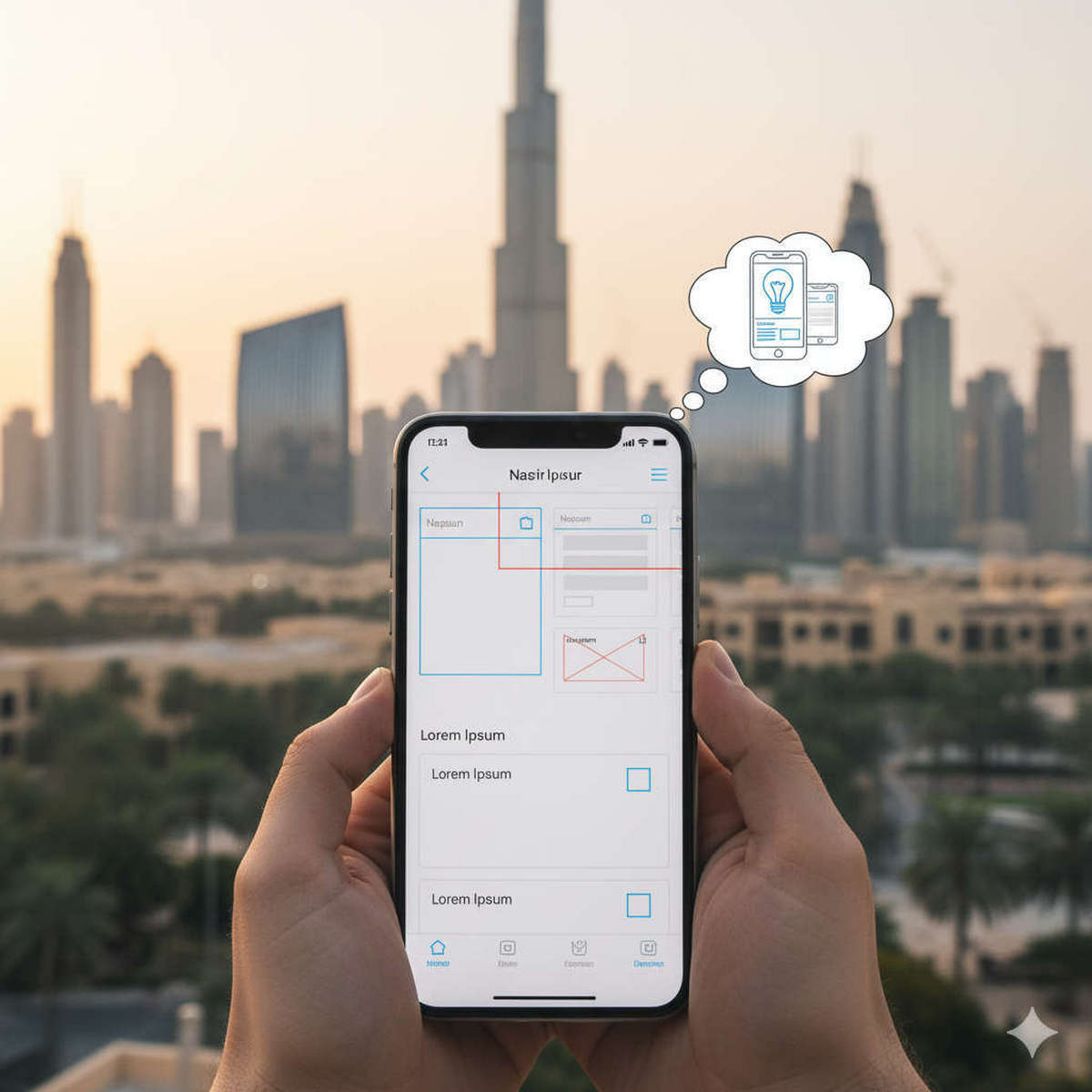 App for mobile phone graphic design in Dubai. Image ai generated.
