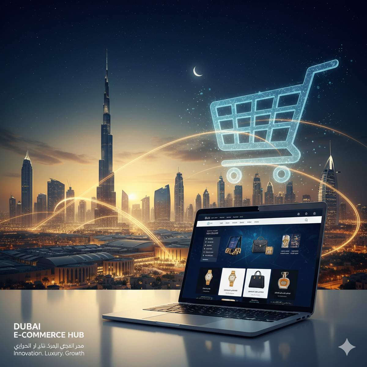 Ecommerce development in Dubai. Image AI generated.