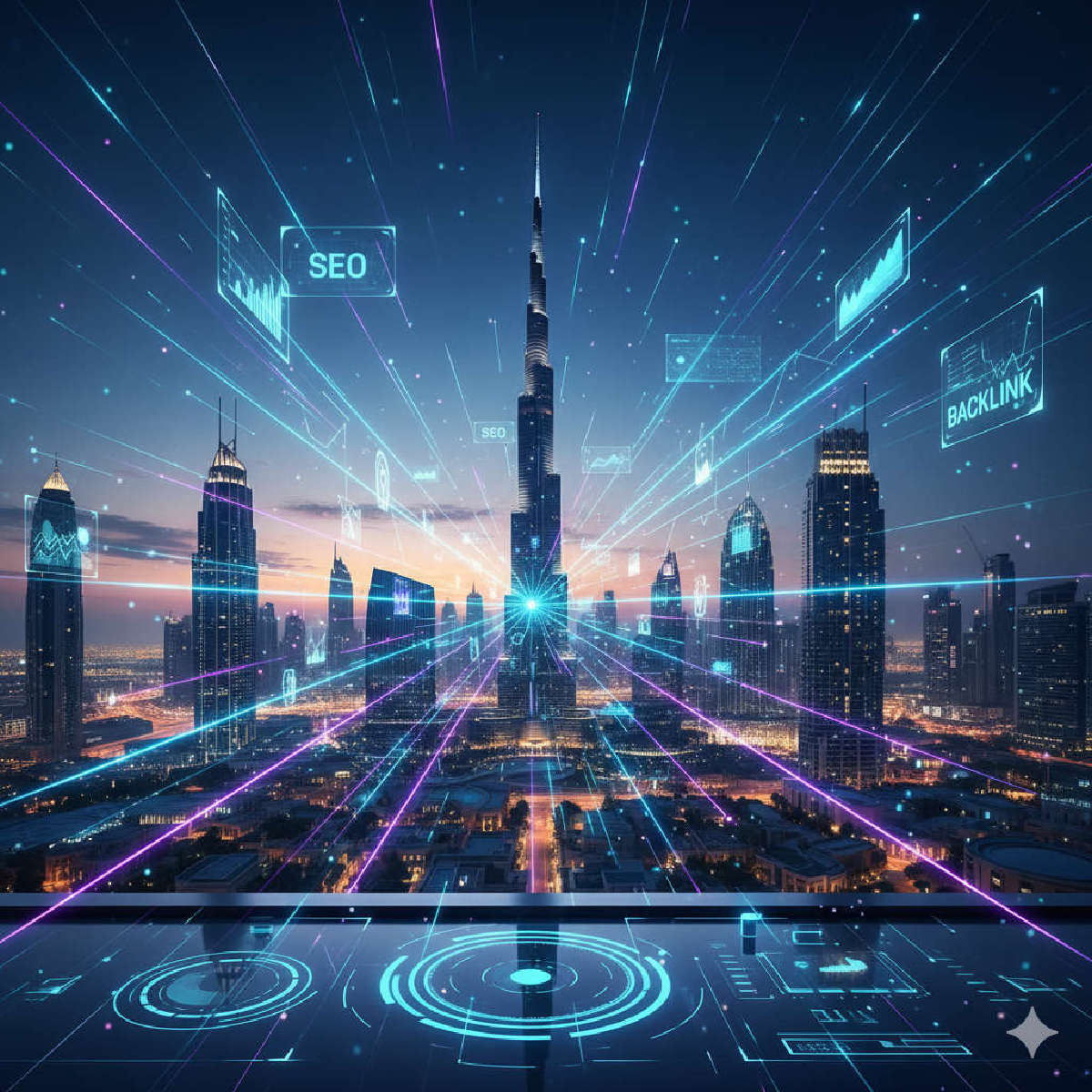 Linkbuilding service in Dubai. Image ai generated.