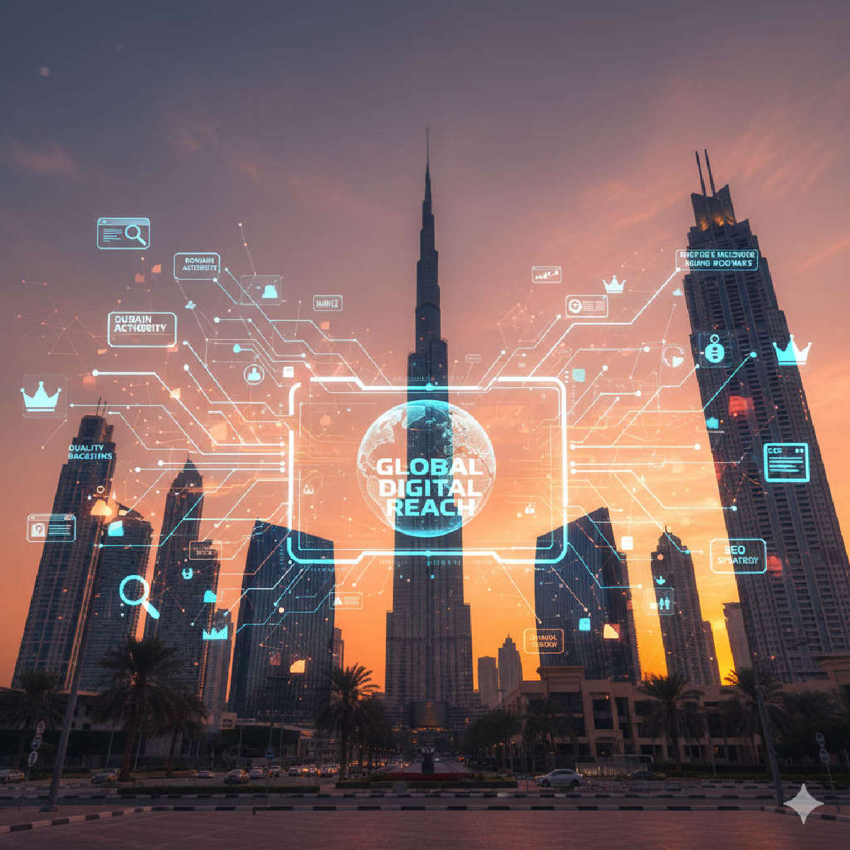 Linkbuilding service in Dubai. Image ai generated.