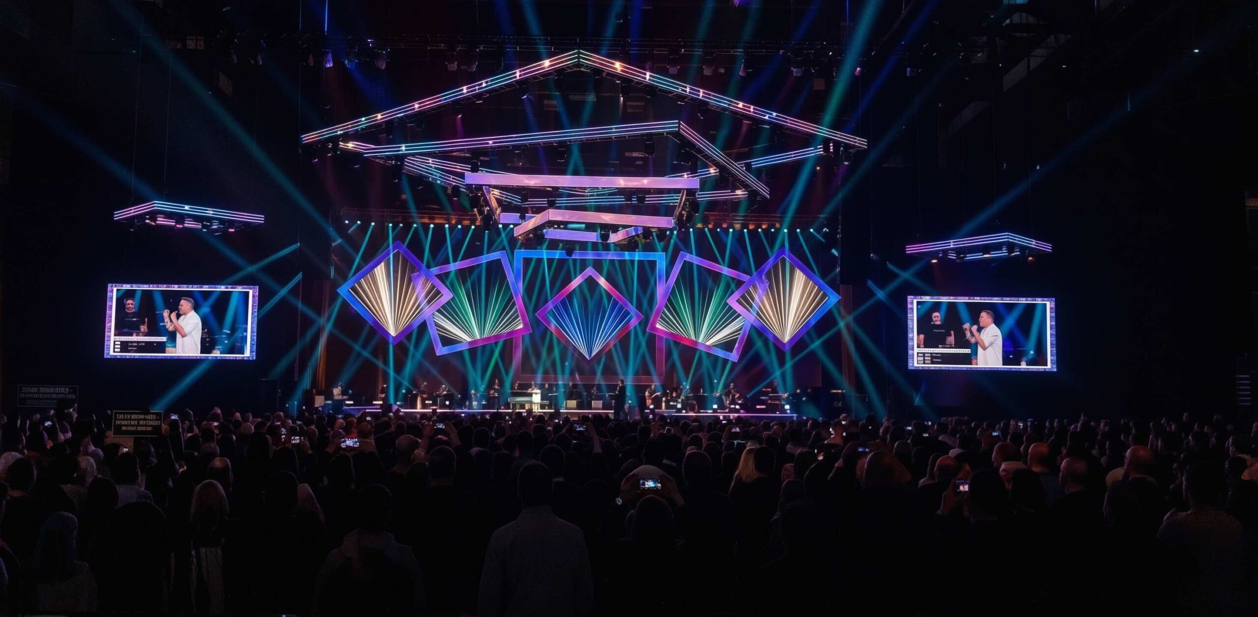 Live concert and stage management in Dubai by BBP Group for Hype Agency Large scale live concert and stage production managed by BBP Group in Dubai with dynamic lighting and visual displays